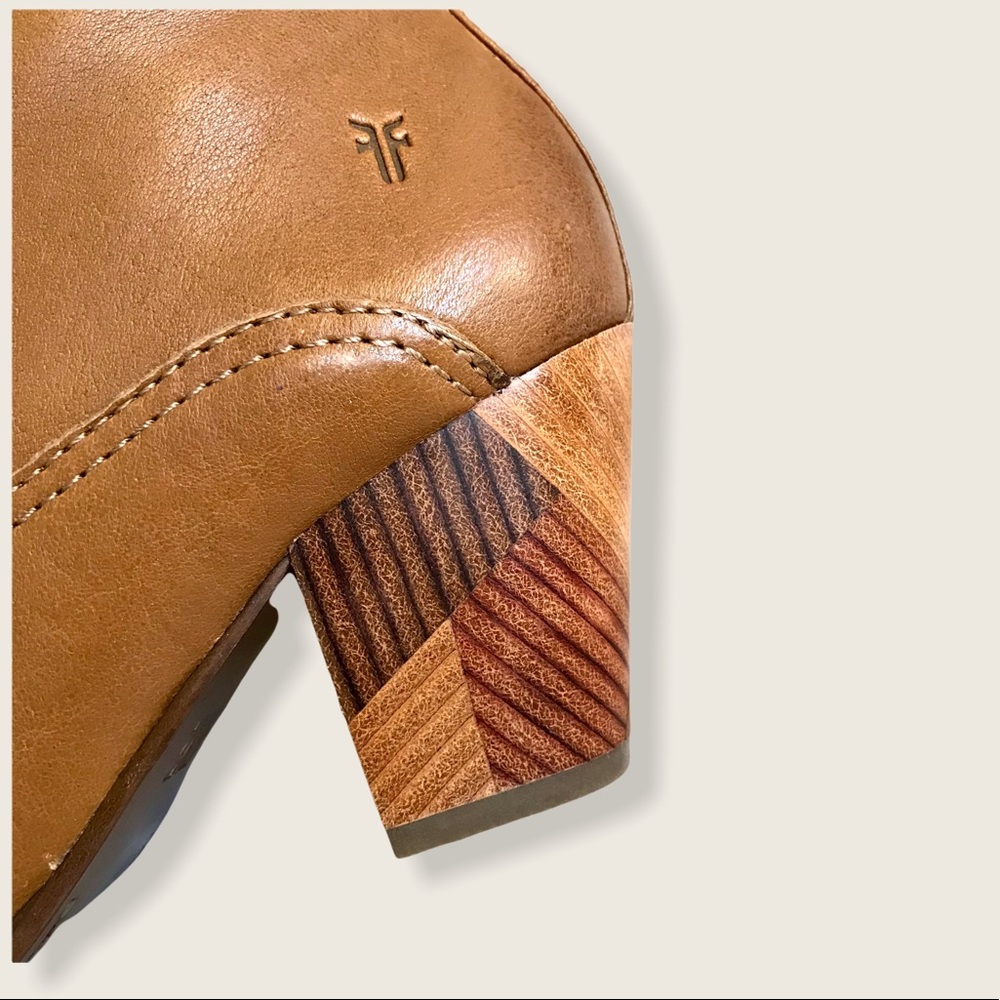 $458 RARE Frye Reed Chevron Heel Cognac Leather Tall Knee High Winter/Fall Boots - Picture 13 of 16